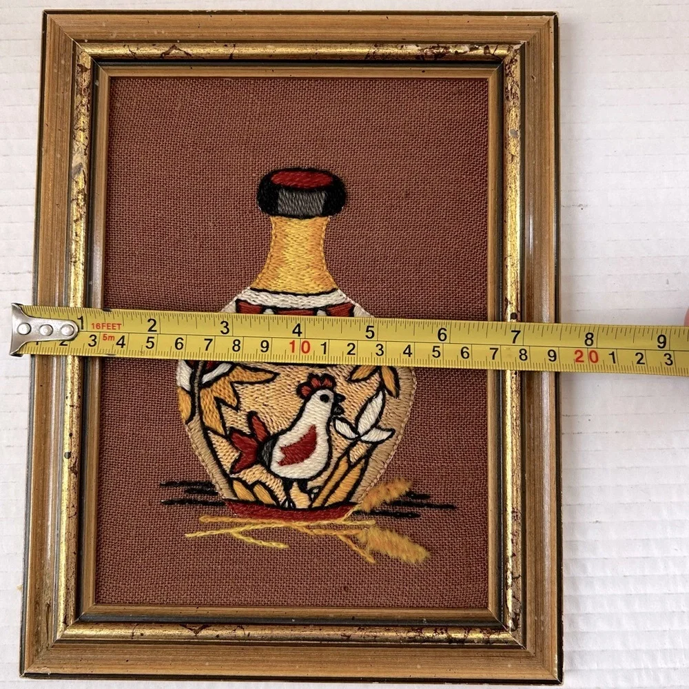 Vintage Sunset Designs Crewel Embroidery SW Native American Vase Wall Art Pair - Picture 13 of 13